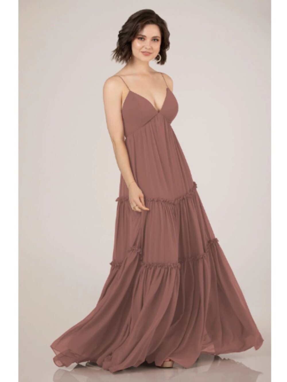 Toffee Chiffon Ruffle Spaghetti Strap Gown Style 9510 Size 12